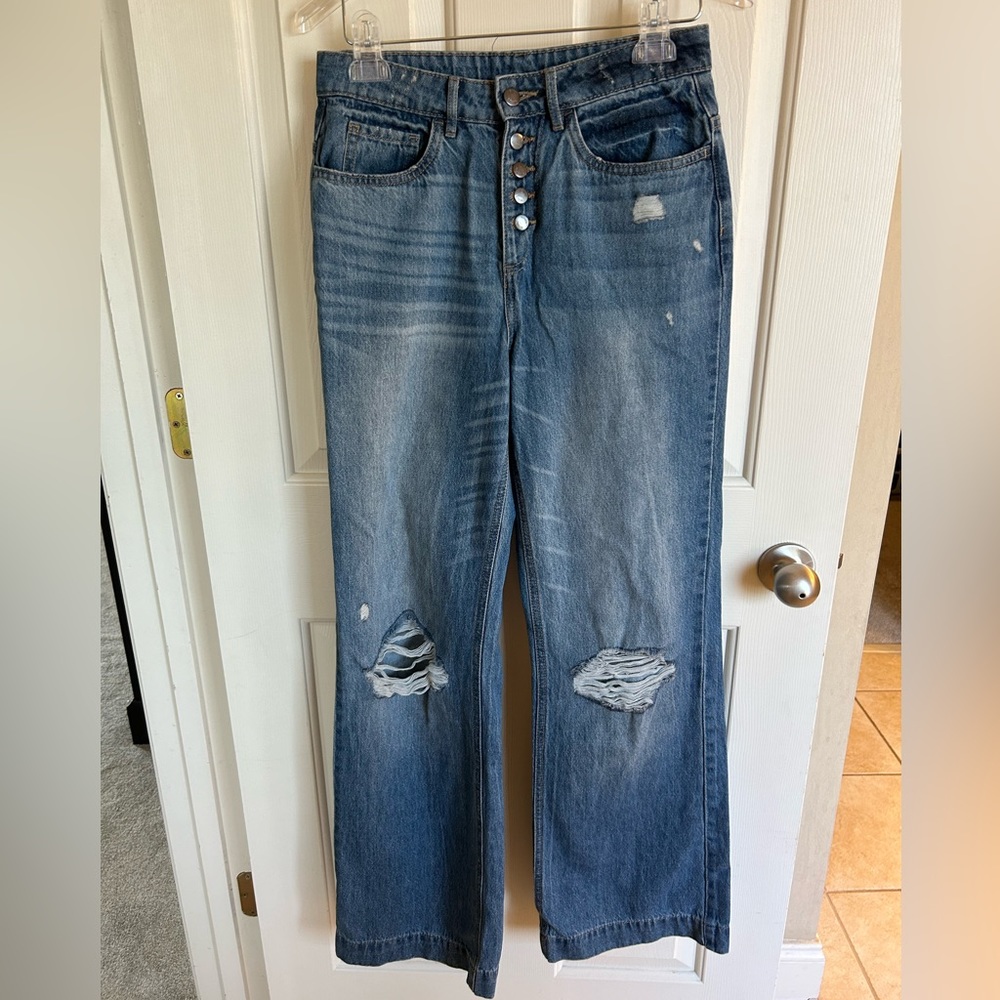 Button Fly Wide Leg Jeans
